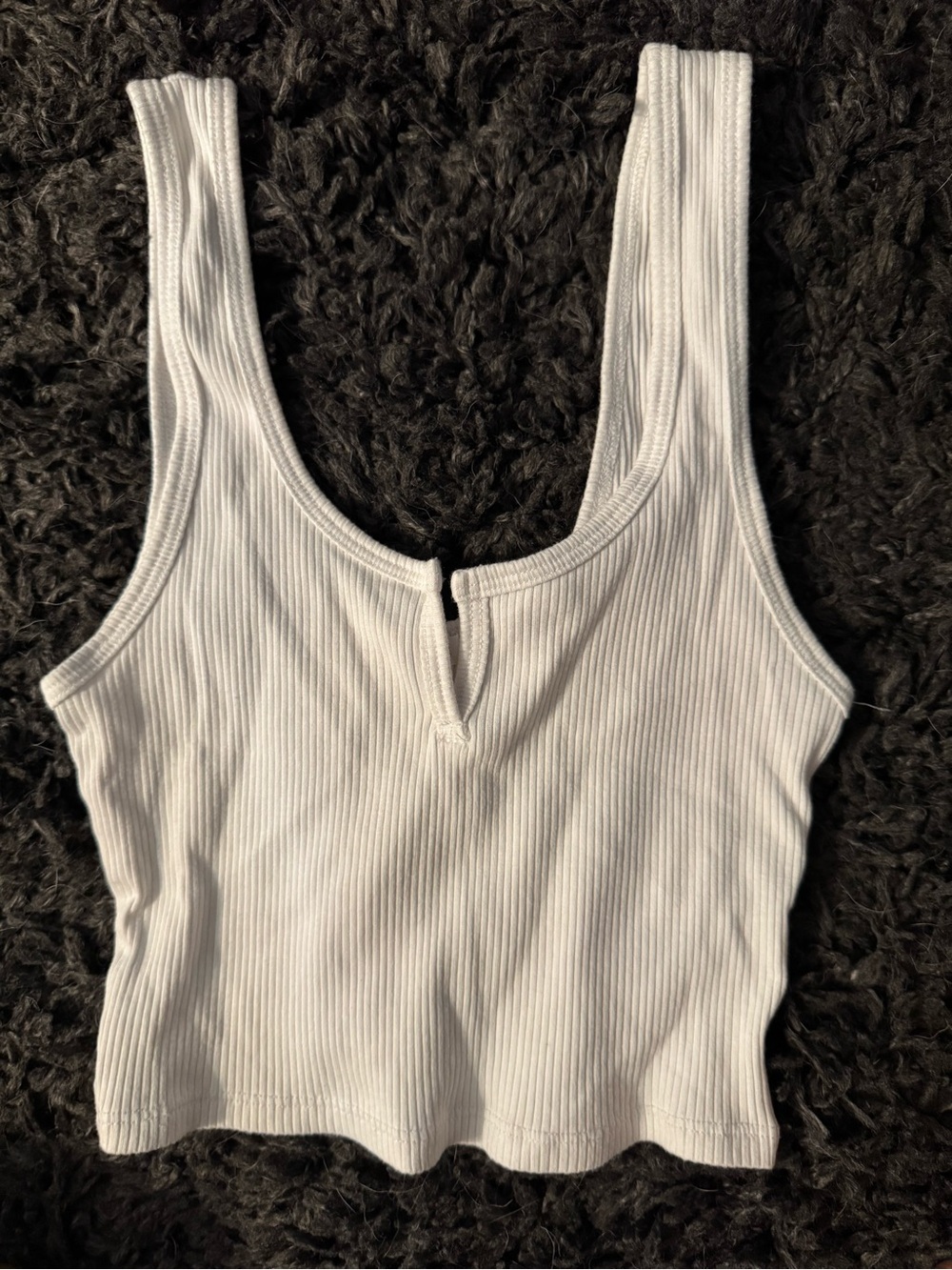 Garage White Ribbed Notch-Neck Crop Tank